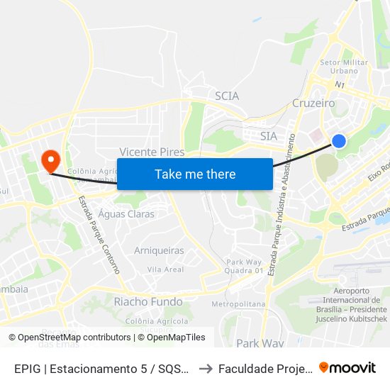 EPIG | Estacionamento 5 / SQSW 103 to Faculdade Projeção map