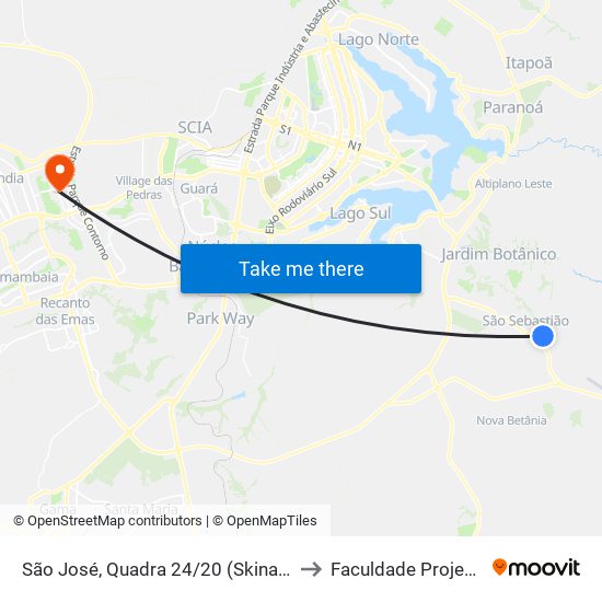 São José, Quadra 24/20 (Skina 14) to Faculdade Projeção map