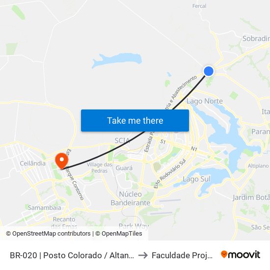 BR-020 | Posto Colorado / Altana Mall to Faculdade Projeção map