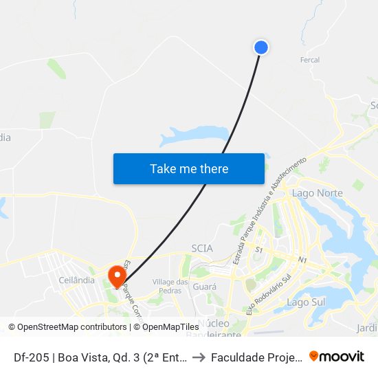 Df-205 | Boa Vista, Qd. 3 (2ª Entrada) to Faculdade Projeção map
