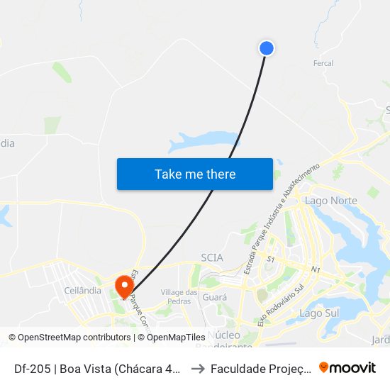 Df-205 | Boa Vista (Chácara 449) to Faculdade Projeção map