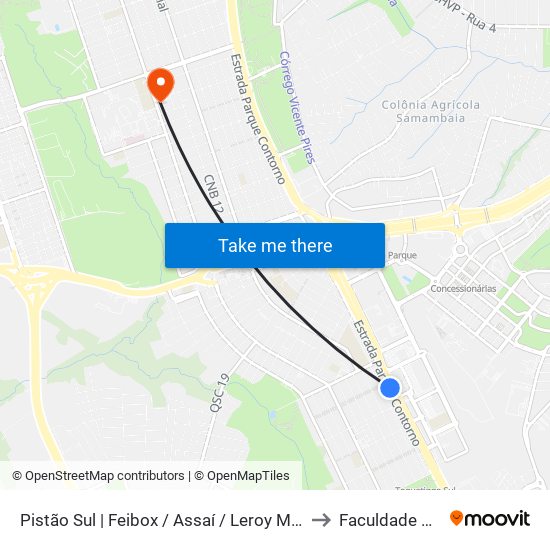 Pistão Sul | Feibox / Assaí / Leroy Merlin / Pátio Capital to Faculdade Projeção map