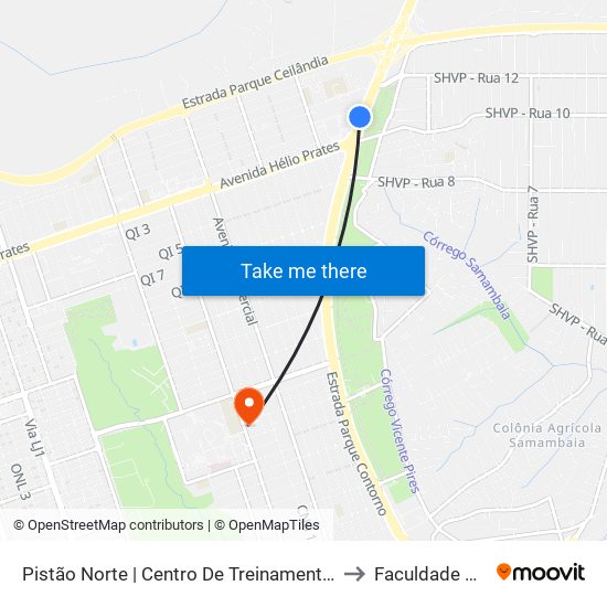Pistão Norte | Centro De Treinamento Da Polícia Militar to Faculdade Projeção map