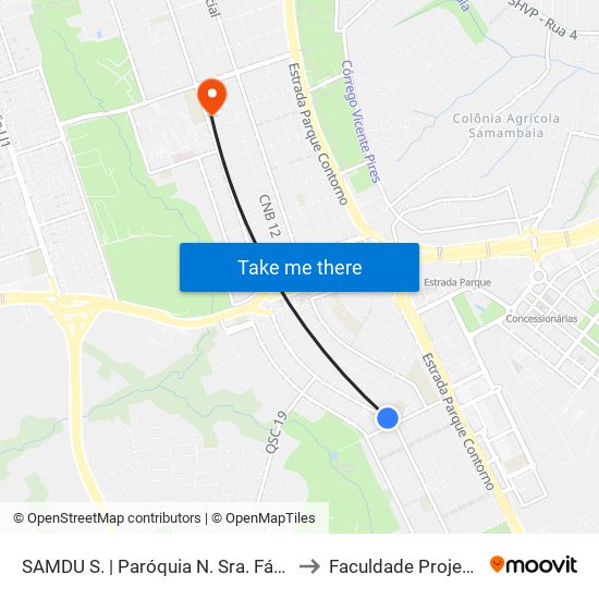 Samdu Sul | Csb 10 (Paróquia N. Sra. Fátima) to Faculdade Projeção map