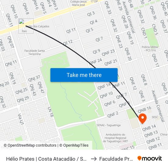 Hélio Prates | Costa Atacadão / Setor H Norte to Faculdade Projeção map