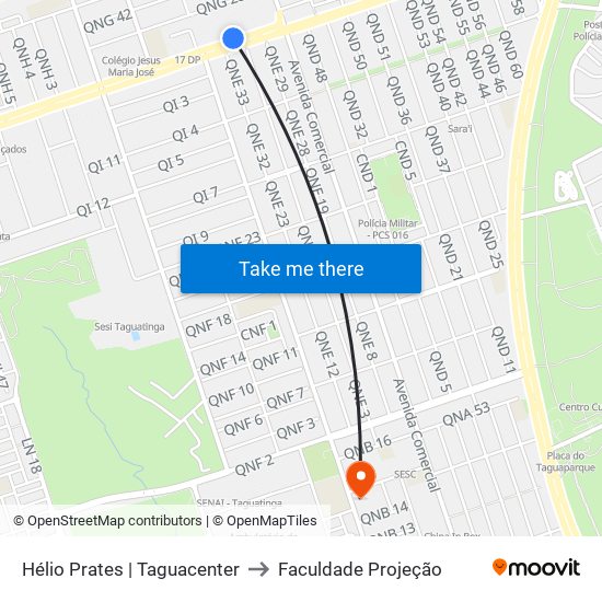 Hélio Prates | Taguacenter to Faculdade Projeção map
