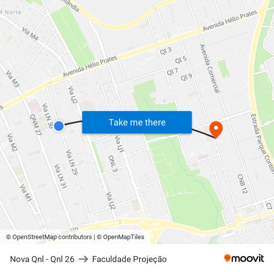 Nova Qnl - Qnl 26 to Faculdade Projeção map