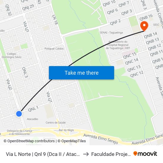 Via L Norte | Qnl 9 (Dca II / Atacadão) to Faculdade Projeção map
