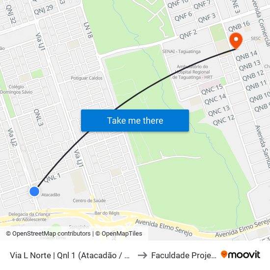 Via L Norte | Qnl 1 (Atacadão / Dca II) to Faculdade Projeção map