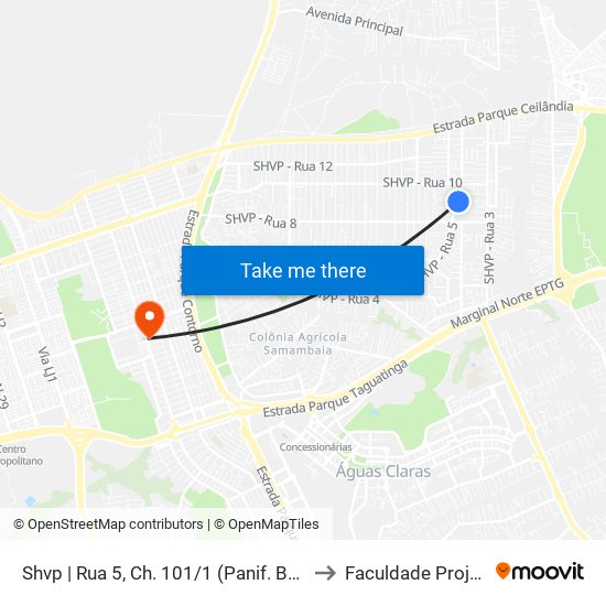 Shvp | Rua 5, Ch. 101/1 (Panif. Bonanza) to Faculdade Projeção map