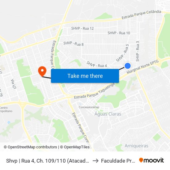 Shvp | Rua 4, Ch. 109/110 (Atacadão Dia A Dia) to Faculdade Projeção map