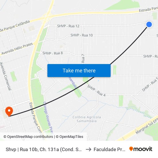 Shvp | Rua 10b, Ch. 131a (Cond. Summer Ville) to Faculdade Projeção map