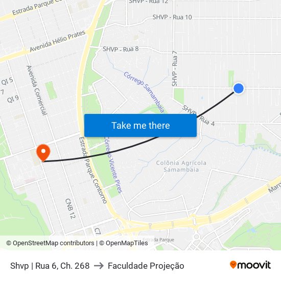 Shvp | Rua 6, Ch. 268 to Faculdade Projeção map