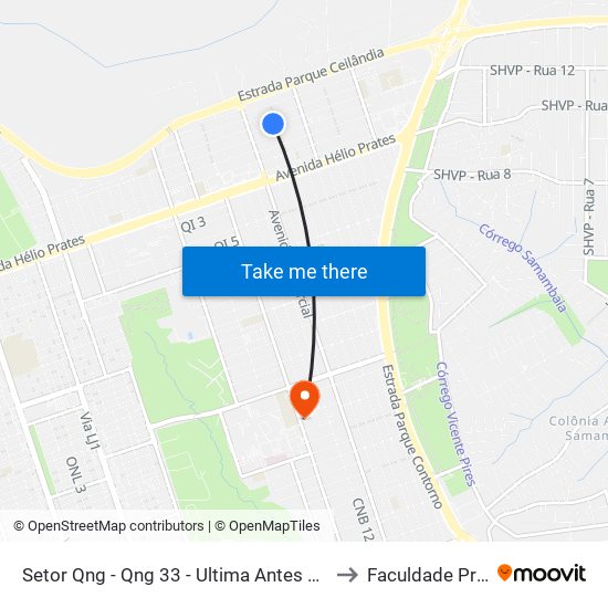 Setor Qng - Qng 33 - Ultima Antes Do Taguacenter to Faculdade Projeção map