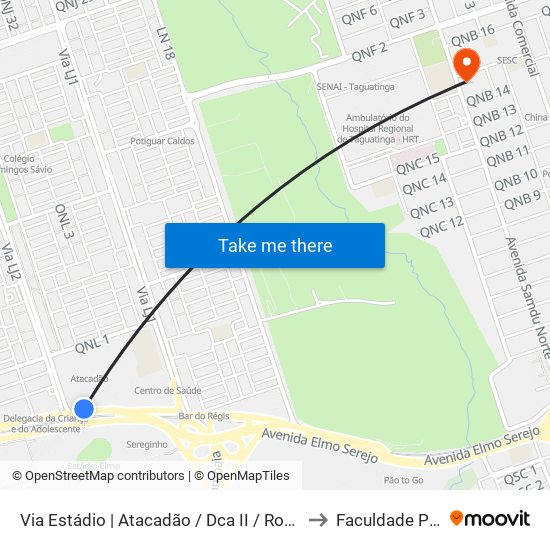 Via Estádio | Atacadão / Dca II / Rodoviária / Estádio to Faculdade Projeção map