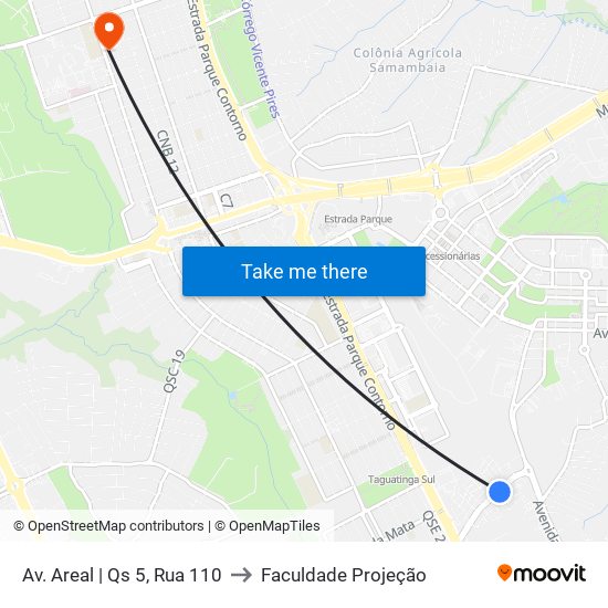 Av. Areal | Qs 5, Rua 110 to Faculdade Projeção map