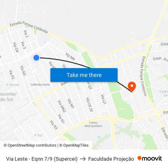 Via Leste - Eqnn 7/9 (Supercei) to Faculdade Projeção map