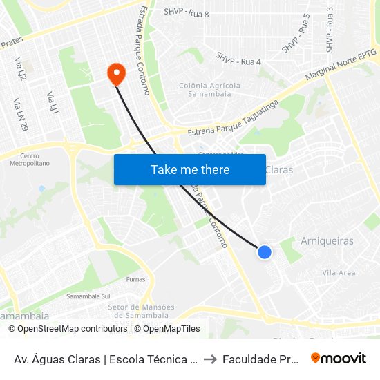 Av. Águas Claras | Escola Técnica De Brasília to Faculdade Projeção map