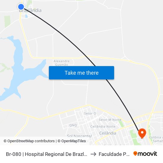 Br-080 | Hospital Regional De Brazlândia «Oposto» to Faculdade Projeção map