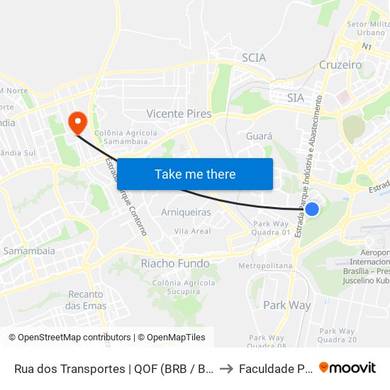 Rua dos Transportes | QOF (BRB / Biblioteca Pública) to Faculdade Projeção map