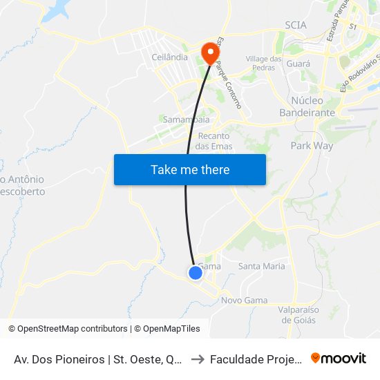 Av. Dos Pioneiros | St. Oeste, Qd. 32 to Faculdade Projeção map