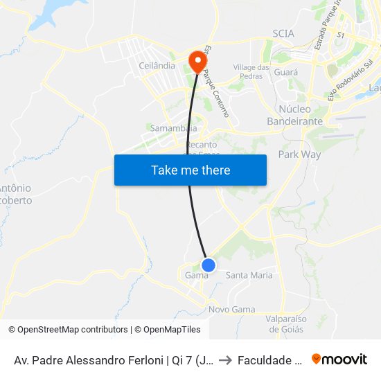 Av. Padre Alessandro Ferloni | Qi 7 (Japão Da Construção) to Faculdade Projeção map