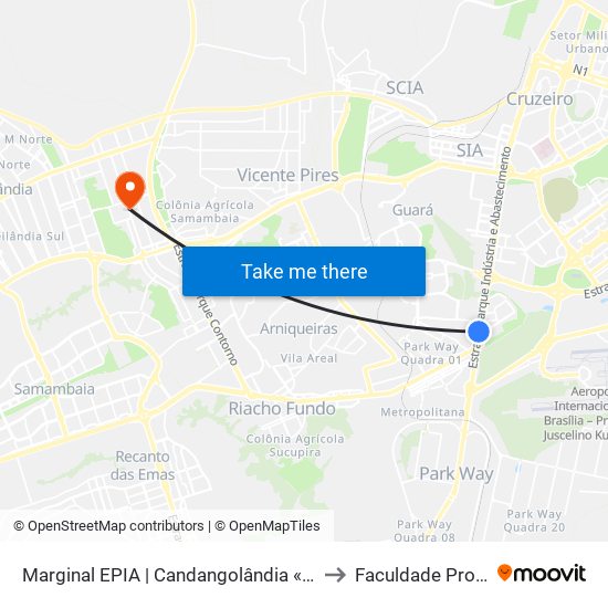 Marginal EPIA | Candangolândia «OPOSTO» to Faculdade Projeção map