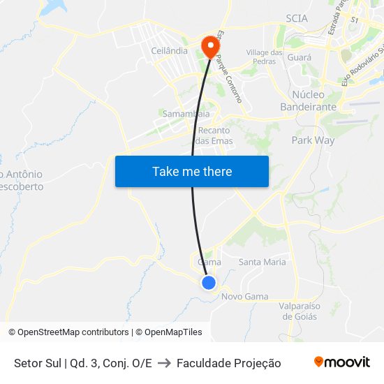 Setor Sul | Qd. 3, Conj. O/E to Faculdade Projeção map