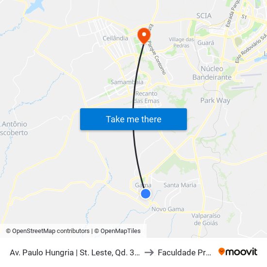 Av. Paulo Hungria | St. Leste, Qd. 38 (Ubs N°5) to Faculdade Projeção map