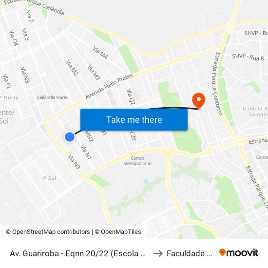 Av. Guariroba - Eqnn 20/22 (Escola Técnica De Ceilândia) to Faculdade Projeção map