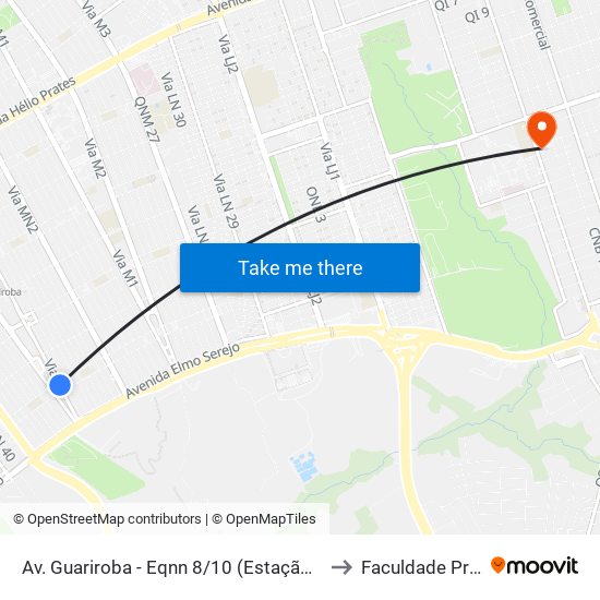Av. Guariroba - Eqnn 8/10 (Estação Ceilândia Sul) to Faculdade Projeção map