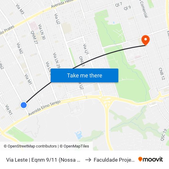 Via Leste | Eqnm 9/11 (Nossa Casa) to Faculdade Projeção map