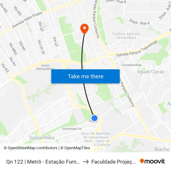 Qn 122 | Metrô - Estação Furnas to Faculdade Projeção map