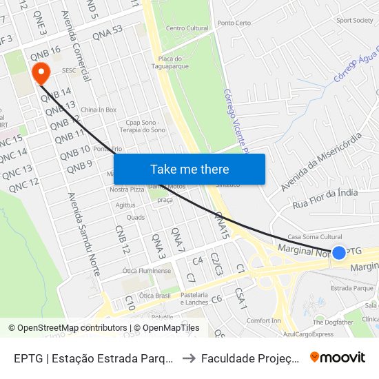 EPTG | Estação Estrada Parque to Faculdade Projeção map