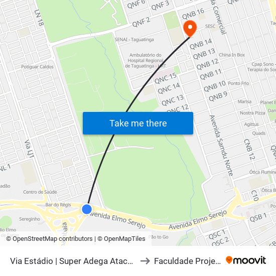 Via Estádio | Super Adega Atacadista to Faculdade Projeção map