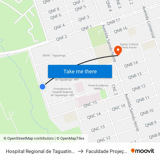 Hospital Regional de Taguatinga to Faculdade Projeção map