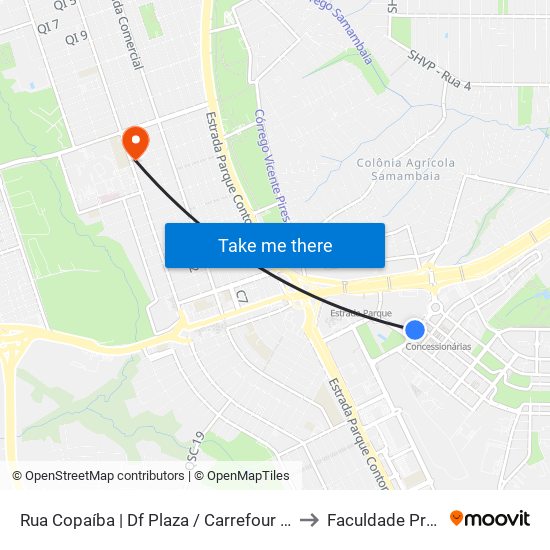Rua Copaíba | Df Plaza / Carrefour / Sam's Club to Faculdade Projeção map