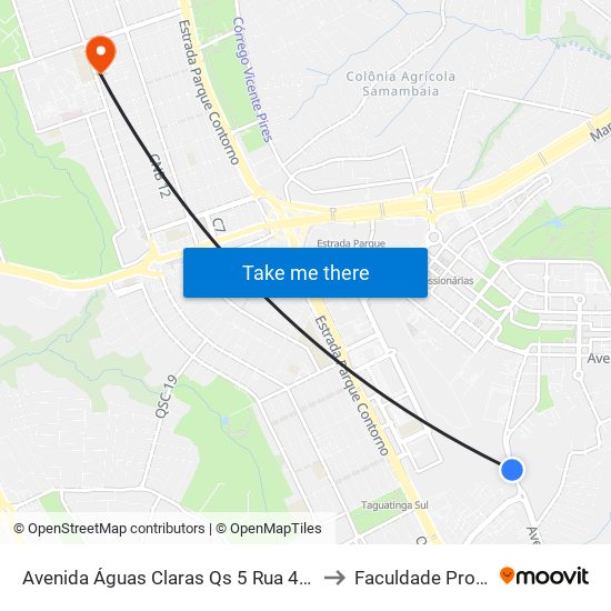 Avenida Águas Claras Qs 5 Rua 400, 2-286 to Faculdade Projeção map