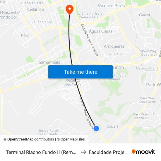 Terminal Riacho Fundo II (Remover) to Faculdade Projeção map