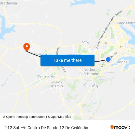 112 Sul to Centro De Saude 12 De Ceilândia map