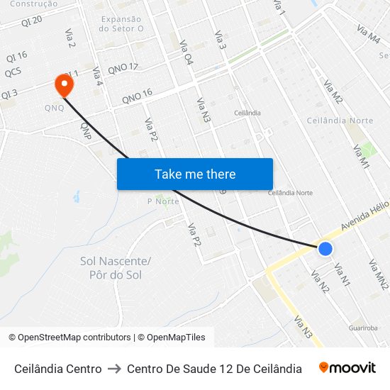 Ceilândia Centro to Centro De Saude 12 De Ceilândia map