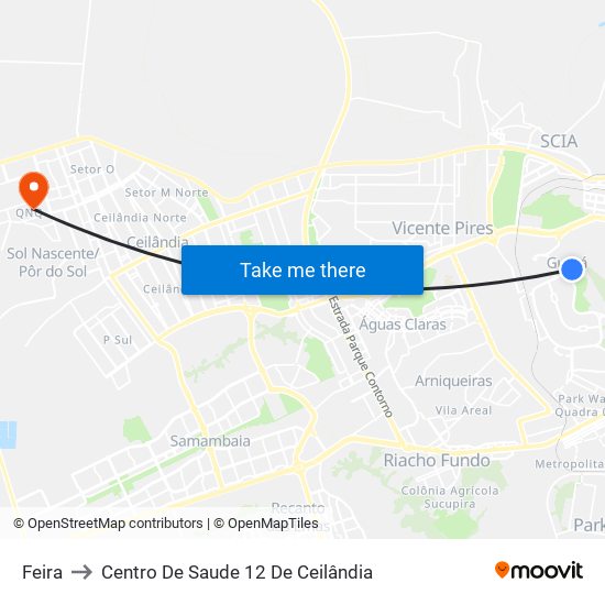 Feira to Centro De Saude 12 De Ceilândia map