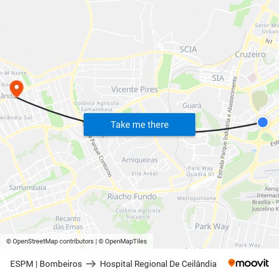 ESPM | Bombeiros to Hospital Regional De Ceilândia map