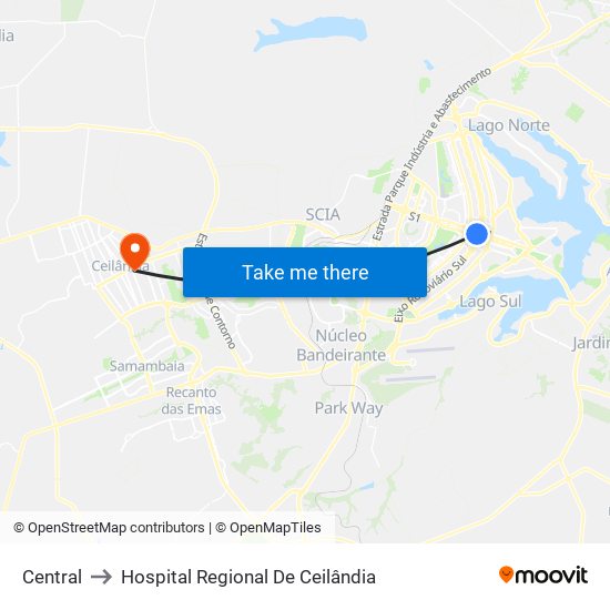 Central to Hospital Regional De Ceilândia map