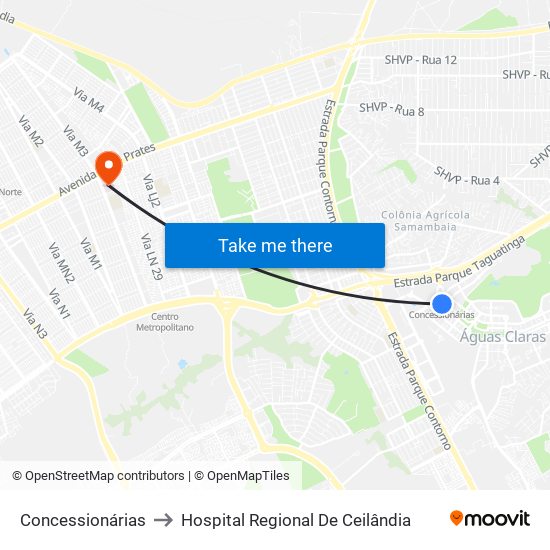 Concessionárias to Hospital Regional De Ceilândia map