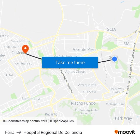 Feira to Hospital Regional De Ceilândia map