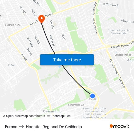 Furnas to Hospital Regional De Ceilândia map