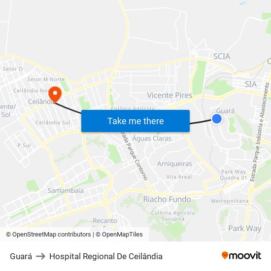 Guará to Hospital Regional De Ceilândia map