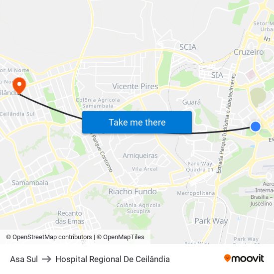Asa Sul to Hospital Regional De Ceilândia map