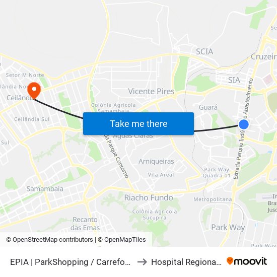 EPIA | ParkShopping / Carrefour / Rod. Interestadual to Hospital Regional De Ceilândia map